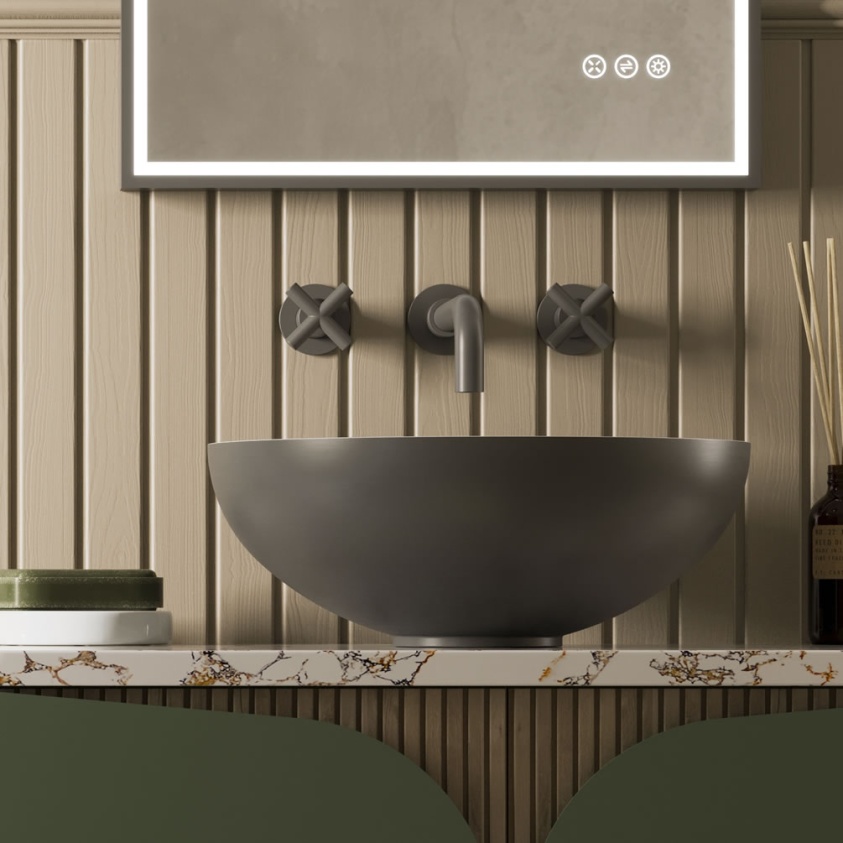 Crosswater MPRO Crosshead Slate Wall Mounted 3 Tap Hole Basin Mixer - Lifestyle Image